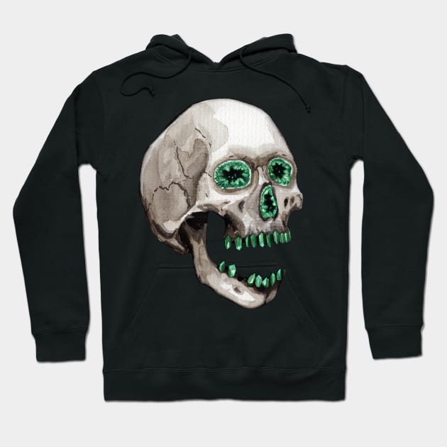 Emerald Geode Crystal Skull Hoodie by Heather Dorsch Creations